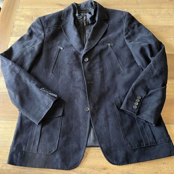 Tasso Elba Mens Faux Suede Jacket Jacket Coat 4 Pocket Full Zipp & 3 Button Larg - Picture 1 of 8